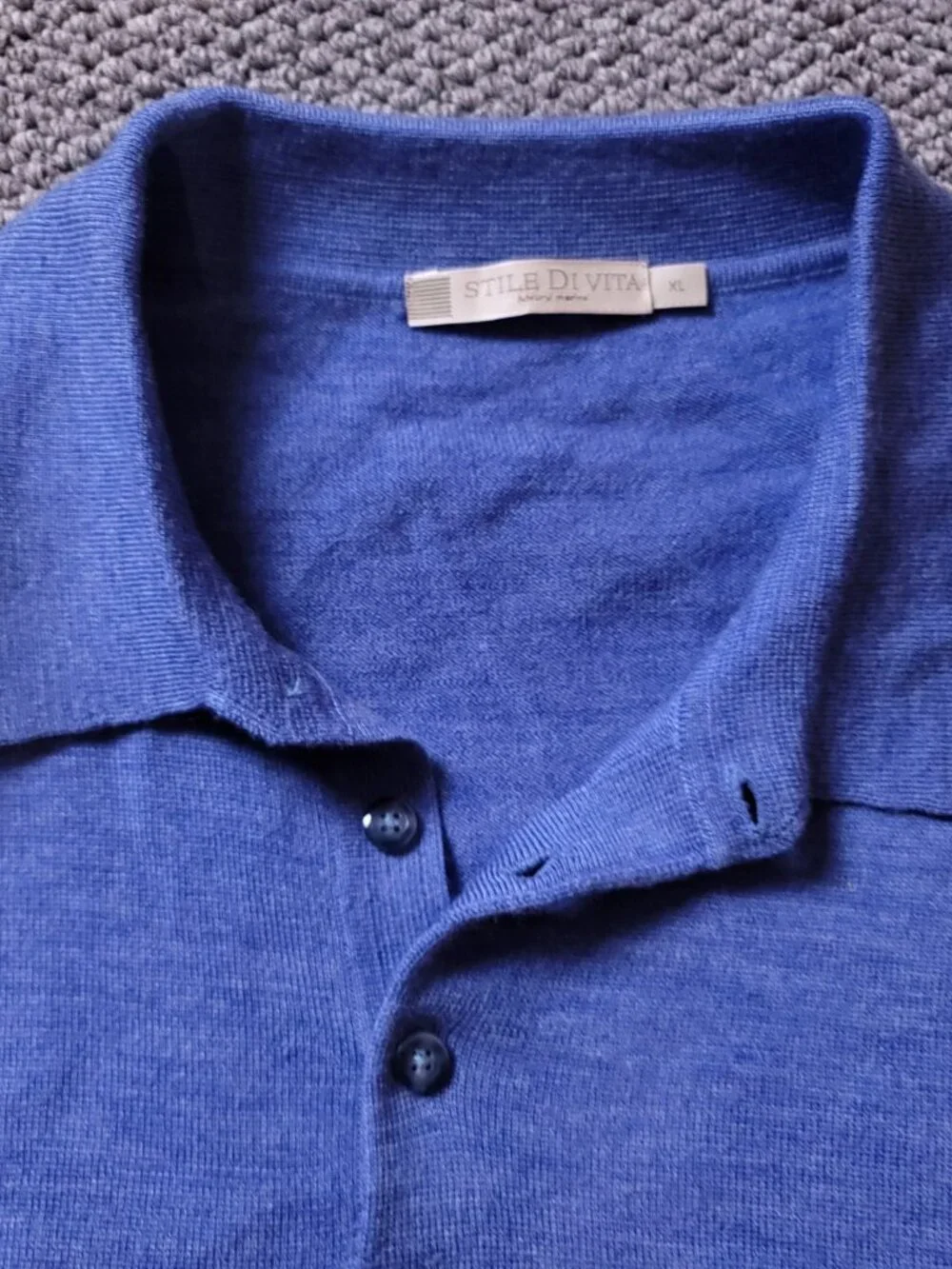 Stile Di Vita Sweater Mens XL Extra Fine Merino Blue Collared Long Sleeve Ribbed
